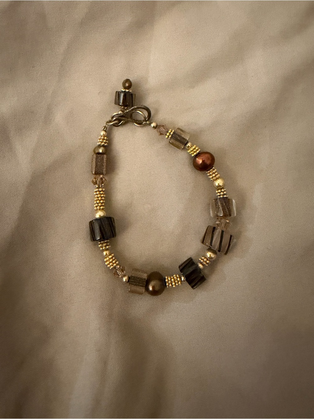 Handmade Brown and Gold Beaded Bracelet